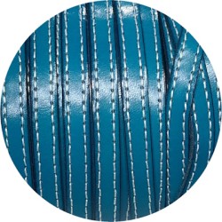 Cuir plat de 10mm turquoise coutures blanches en vente au cm-Premium Cuir plat de 10mm turquoise coutures blanches en vente au cm-Premium