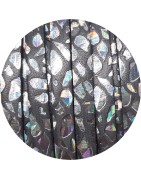 Cuir plat de 5mm fantaisie avec relief gris et argent en vente au cm