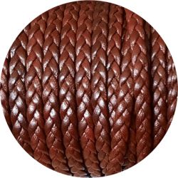 Cordon de cuir plat tresse 5mm cognac en vente au cm