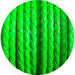 Cordon de cuir rond tresse 3mm vert fluo vente au cm
