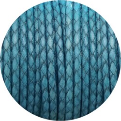 Cordon de cuir rond tresse 3mm turquoise vente au cm