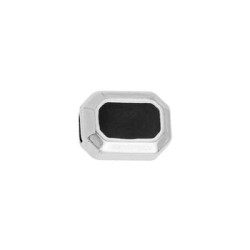 Passant octogonal de 13mm en zamak placage argent émaillé noir