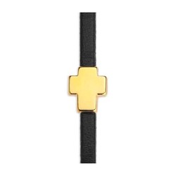 Passant croix de 9mm en zamak couleur or pour cuir plat 3mm