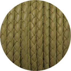 Cordon de cuir rond tresse 3mm vert olive vente au cm