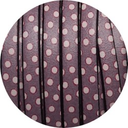 Cuir plat 5mm imprimé points blancs fond lilas en vente au cm