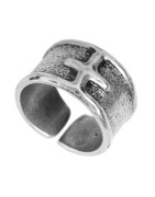 Grosse bague 20mm avec croix en étain placage argent