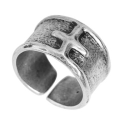Grosse bague 20mm avec croix en étain placage argent