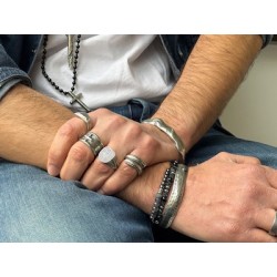 Grosse bague 20mm trident en étain placage argent