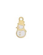 Pendentif bonhomme de neige émaillé blanc en métal couleur or