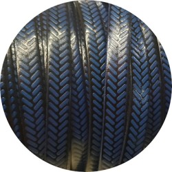 Cuir plat de 10mm bleu avec relief chevrons noirs en vente au cm