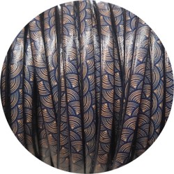 Cuir plat de 5mm fantaisie motif japonais bleu beige en vente au cm