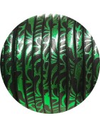 Cuir plat 5mm avec relief floral noir et vert en vente au cm