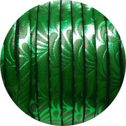 Cuir plat 5mm avec relief floral vert et métal vert en vente au cm