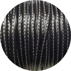 Cuir plat de 5mm bleu marin foncé couture blanche en vente au cm