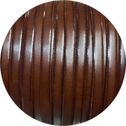 Cordon de cuir plat 5mm marron foncé marbré vendu au metre