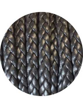 Cordon de cuir plat tresse 5mm noir aspect brillant-vente au cm