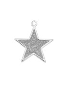 Pendant étoile en métal argenté, émaillée glitter argent