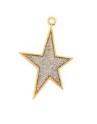 Pendentif étoile de 36mm en métal couleur or, émaillée paillettes blanches et roses