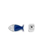 Perle poisson de 9mm émaillée bleu et blanc en métal placage argent