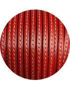 Cordon de cuir plat 5mm x 2mm rouge couture blanche-vente au cm