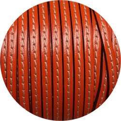 Cuir plat couture de 5mm orange satiné en vente au cm