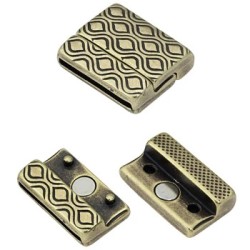 Fermoir aimanté bronze gravures losanges et vagues avec trou de 20mm