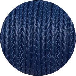 Cordon de cuir rond tresse 3mm bleu vendu à la coupe au mètre
