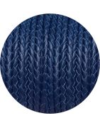 Cordon de cuir rond tresse 3mm bleu-vente au cm