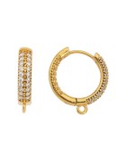 Boucle d'oreille ronde avec double rangée de strass  et une accroche couleur or