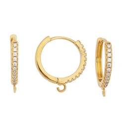Boucle d'oreille ronde avec une rangée de strass  et une accroche couleur or
