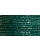 Cordon de cuir rond tresse 3mm vert turquoise-vente au cm