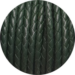 Cordon de cuir rond tresse 3mm vert militaire-vente au cm