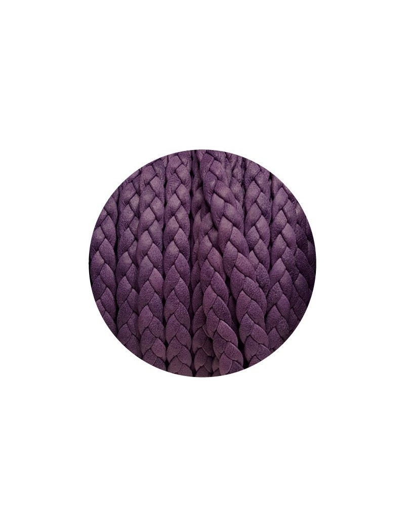 Cuir plat tressé de 7mm lilas en vente au cm