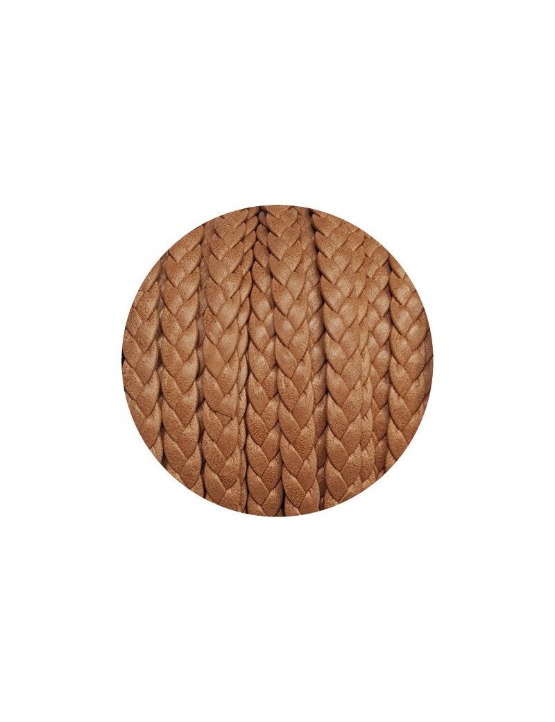 Cuir plat tressé de 7mm camel vendu au mètre