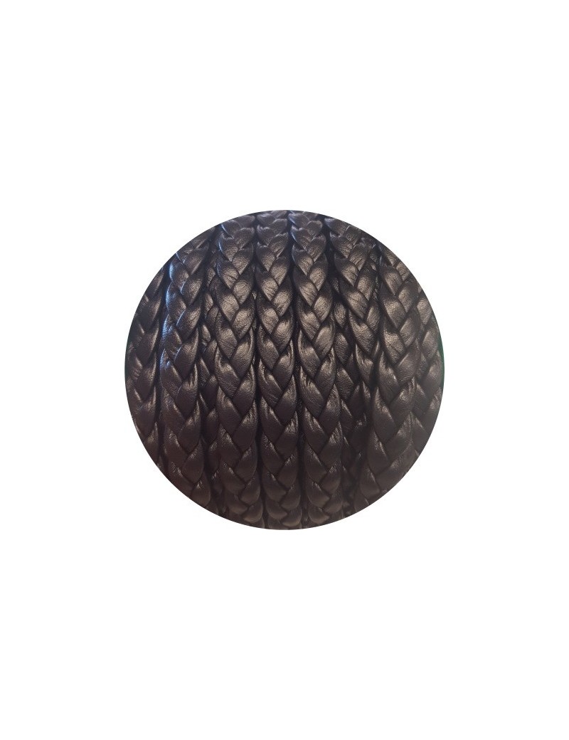 Cuir plat tressé de 7mm noir vendu au mètre