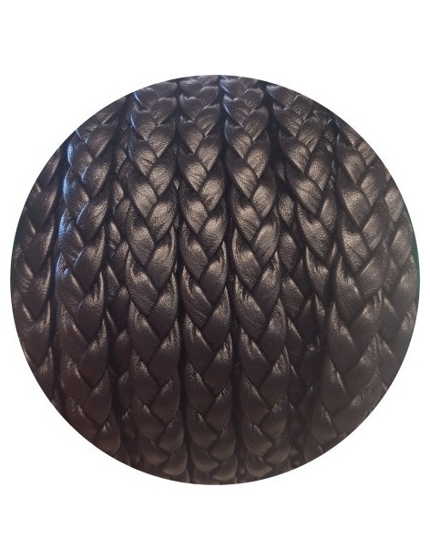 Cuir plat tressé de 7mm noir vendu au mètre