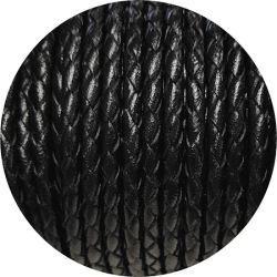 Cordon de cuir rond tresse 4mm noir en vente au cm