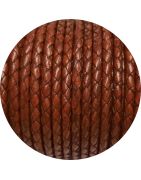 Cordon de cuir rond tresse 4mm cognac en vente au cm