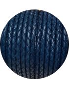 Cordon de cuir rond tresse 4mm bleu indien en vente au cm