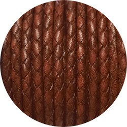 Cordon de cuir rond tresse 3mm armagnac en vente au cm