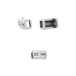 Passant rectangle gravé en zamak placage argent pour cuir plat de 3mm