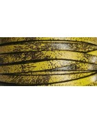 Cuir plat 5mm imprimé jaune fluo motifs noirs en vente au cm