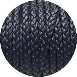 Cordon de cuir plat tresse 5mm bleu très foncé vendu au mètre