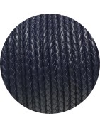 Cordon de cuir rond tresse 3mm bleu très foncé-vente au cm