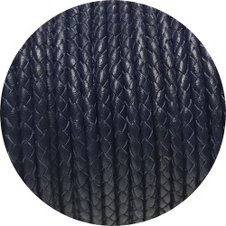 Cordon de cuir rond tresse 3mm bleu très foncé-vente au cm