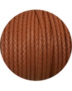 Cordon de cuir rond tresse 3mm marron camel en vente au cm
