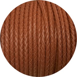 Cordon de cuir rond tresse 3mm marron camel en vente au cm