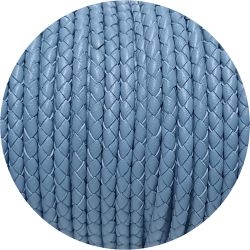 Cordon de cuir rond tresse 3mm bleu ciel en vente au mètre