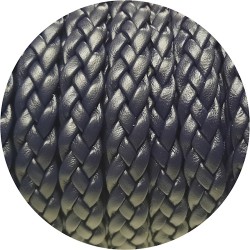 Cordon de cuir plat tresse 10mm bleu très foncé en vente au cm