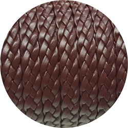 Cordon de cuir plat tresse 10mm bordeaux foncé en vente au cm